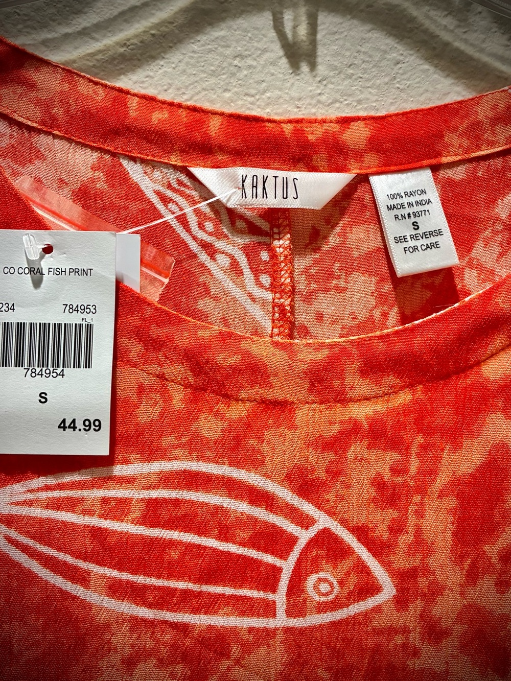 Kaktus Coral Fish Print Rayon Dress - Coral & White (Small)